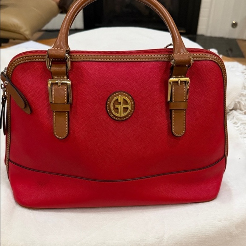 Gianni Bini Red Satchel with Brown Trim and Gold Hardware
